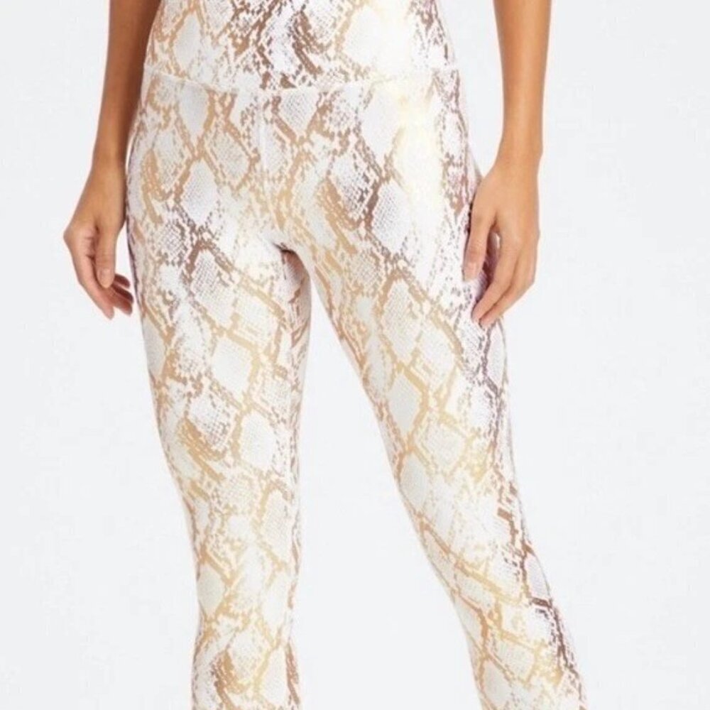 New Fabletics High-Waisted Foil Leggings Copper Foil Snake 7/8  (26" Inseam)